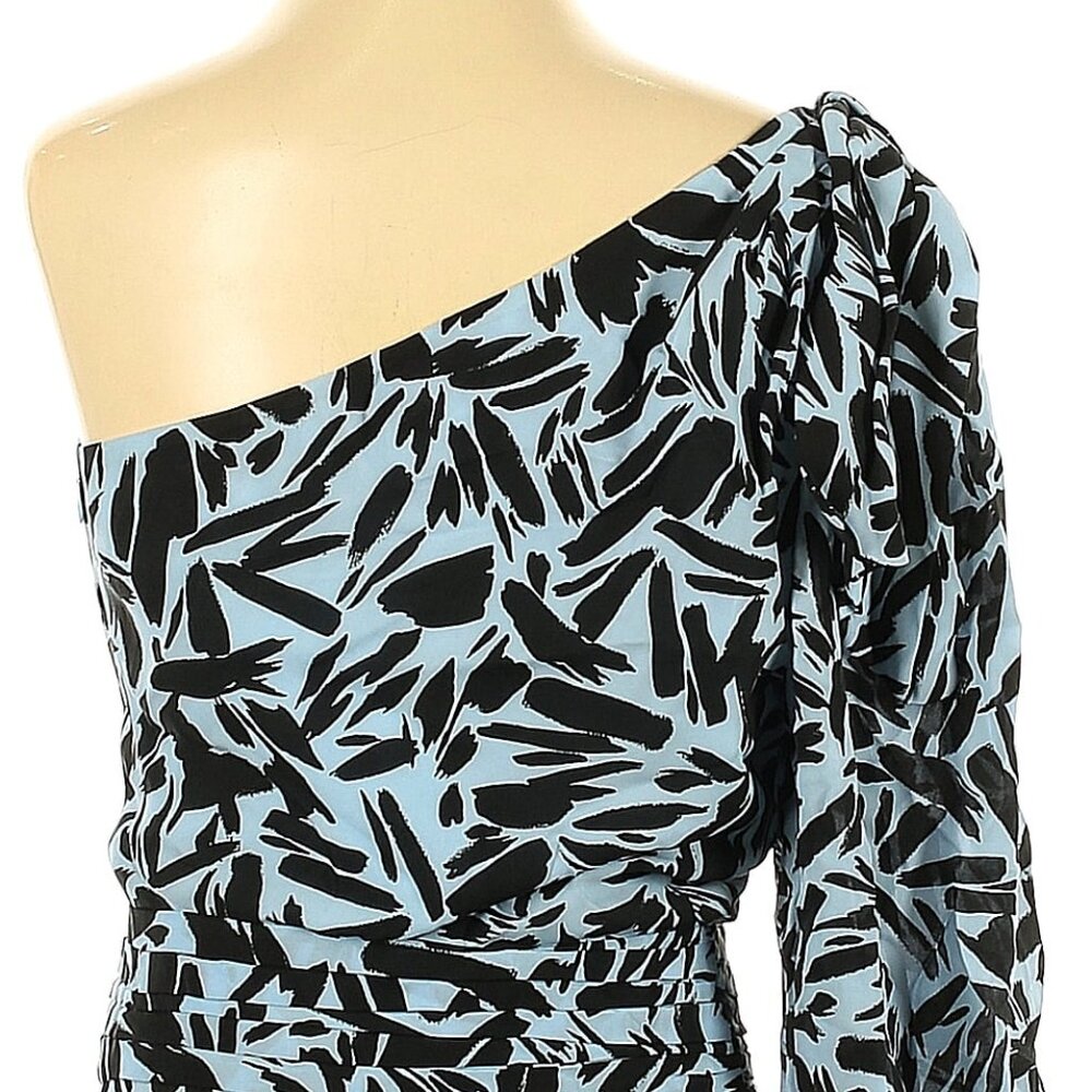 NWT Veronica Beard Blue Multi Silk Blend Vida One-Shoulder Top Size 2 MSRP $395 - Picture 4 of 5